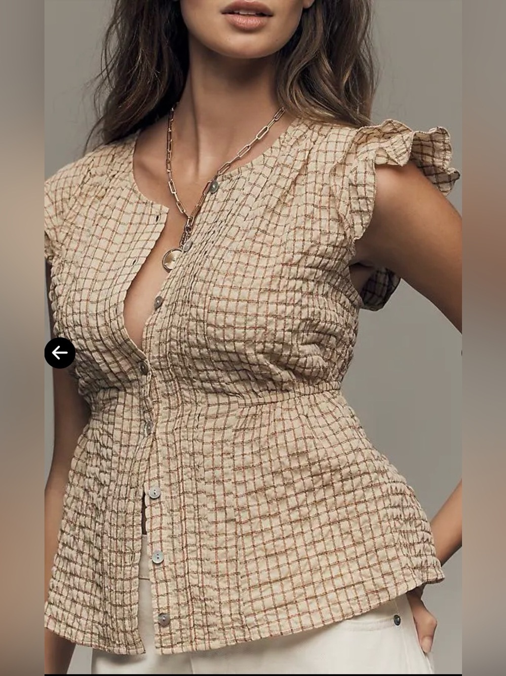 Anthropologie Pilcro Flutter-Sleeve Buttondown Shirt Neutral Crinkle Boho Chic